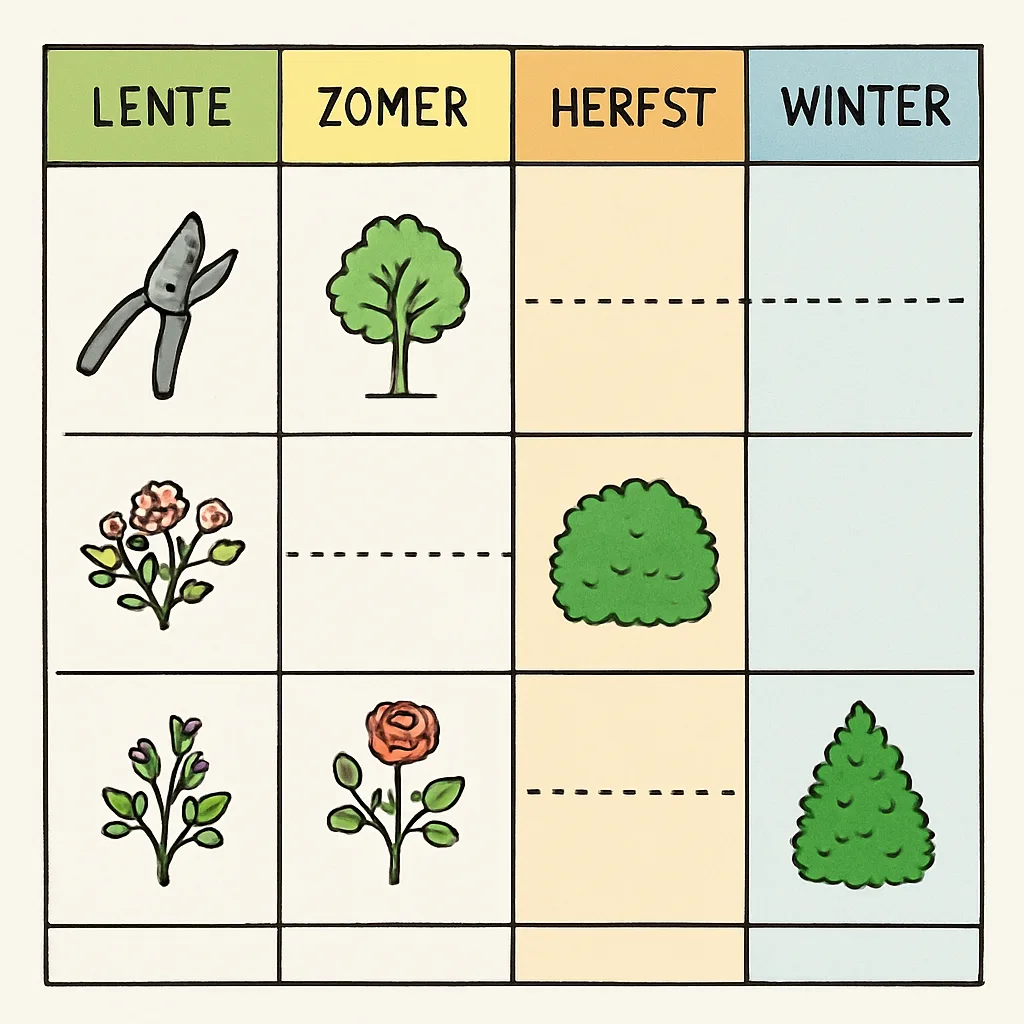Snoeikalender voor verschillende plantensoorten